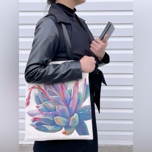 Succulent Print Canvas Bag | Fashion Women’s Canvas Bag | Large Size Canvas Bag